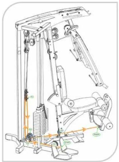 Technical diagram of a mechanical lifting device with labeled components and motion indicators