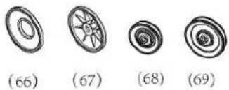 Four circular mechanical components with numbered labels (66) to (69), no text or symbols on the parts themselves.
