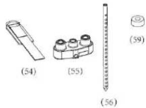 Three technical diagrams showing mechanical parts with numbered labels (54, 55, 56, 59), no readable text or symbols beyond labels.