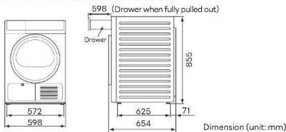 598 (Drawer when fully pulled out) Drawer 855 572 598 625 71 654 Dimension (unit: mm)