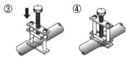 Technical diagram showing two mechanical assembly states labeled ③ and ④, with arrows indicating direction of movement.
