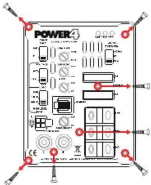 POWER4 PHASE SHIFT CLASS D AMPLIFIER 180° D' VOLTAGE 40 V 15 V LOAD 10 R 153 R 602 R HIGH LEVEL INPUT L R CLASS D AMPLIFIER LOCK PASS 100 Hz 40 V SUBSONIC LEVEL 3.10 VAX REMOTE BASS BOOST LINE INPUT CLIP PRO PWR AUTO TURN-ON SIGNAL DC STM CA FUSES CA H2V FCM END AUDIO CLK GHOST AN ICE LING/RECY POWER/PRO.AU
