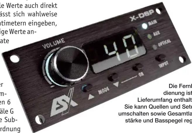 e Werte auch direkt isst sich wahlweise timetern eingeben, ge Werte an- ate VOLUME 4.7 X-DSP MAIN AUX OPTICAL INPUT MODE ON Die Fernt dienung ist Lieferumfang enthalt Sie kann Quellen und Setu umschalten sowie Gesamtla stärke und Basspegel reg