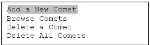 Add a New Comet Browse Comets Delete a Comet Delete All Comets