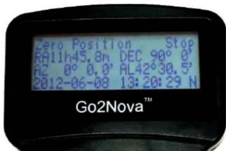 Zero Position Stop RA11h45.8m DEC 90° 0' AZ 0° 0.0° AL42°30.5' 2012-06-08 13:20:29 N Go2Nova™