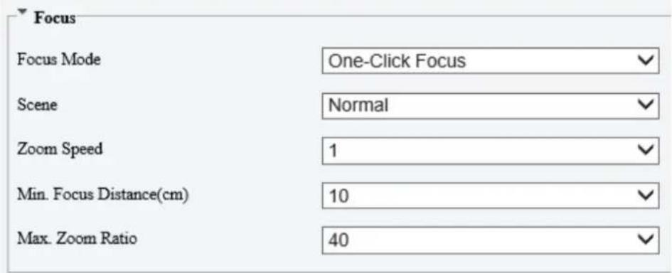 Focus Focus Mode One-Click Focus Scene Normal Zoom Speed 1 Min. Focus Distance(cm) 10 Max. Zoom Ratio 40