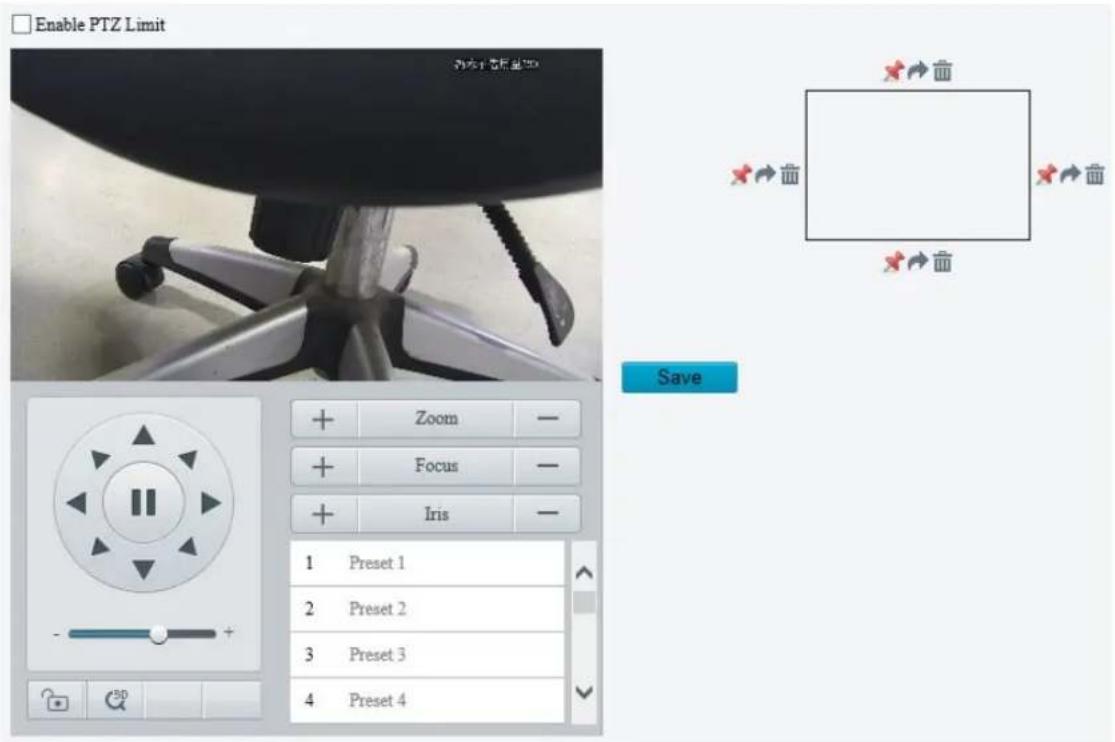 Enable PTZ Limit 30+150mm Save Zoom Focus Iris 1 Preset 1 2 Preset 2 3 Preset 3 4 Preset 4