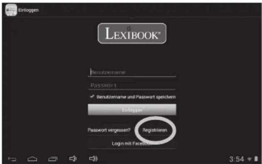 Einloggen LEXIBOOK® Benutzemame Password t ✓ Benutzemame und Password speichern Einloggen Password vergessen? Registrieren Login mit Facebook