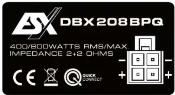 DBX208BPQ 400/800WATTS RMS/MAX. IMPEDANCE 2+2 OHMS CE QUICK CONNECT