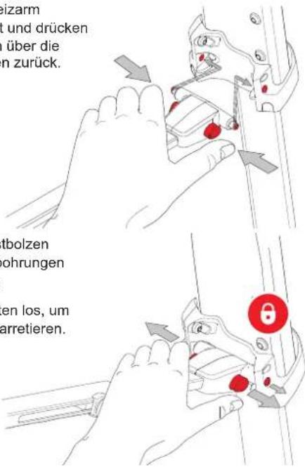 beizarm t und drücken über die n zurück. tbolzen ohrungen en los, um arretieren.