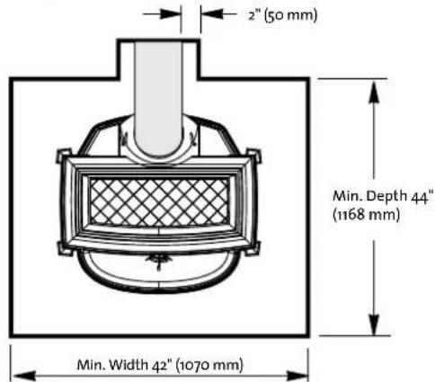 2" (50 mm) Min. Depth 44" (1168 mm) Min. Width 42" (1070 mm)