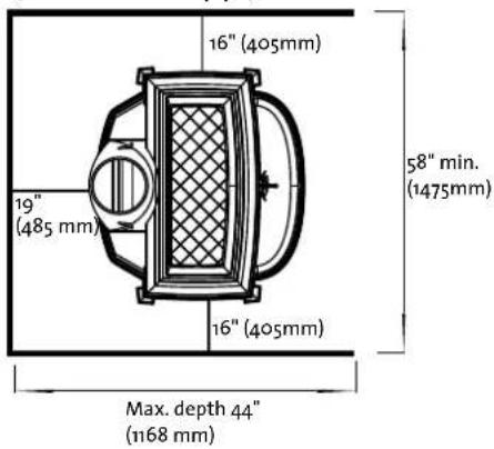 16" (405mm) 19" (485 mm) 16" (405mm) 58" min. (1475mm) Max. depth 44" (1168 mm)