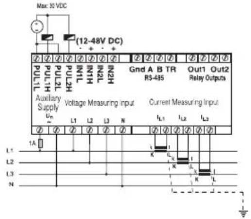 Max: 30 VDC (12-48V DC) Auxiliary Supply Voltage Measuring Input Current Measuring Input Gnd A B TR RS-435 Out1 Out2 Relay Outputs L1 L2 L3 N I1 I2 I3 1A K K K K K K K K K K K K K K K K K K K K K K K K K K K K K K K K K K K K K K K K K K K K K K K K K K K K K K K K K K K K K K K K K K K K K K K K K K K K K K K K K K K K K K K K K K K K K K K K K K K K K L1 L2 L3 N
