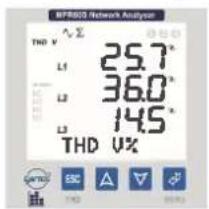 MFR02 Network Analyzer THD V 25.7° L1 36.0° L2 14.5° L3 THD V%