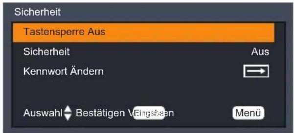 Sicherheit Tastensperre Aus Sicherheit Kennwort Ändern Aus Auswahl Bestätigen Vergangen Menü