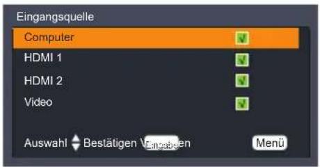 Eingangsquelle Computer HDMI 1 HDMI 2 Video Auswahl Bestätigen Eingaben Menu