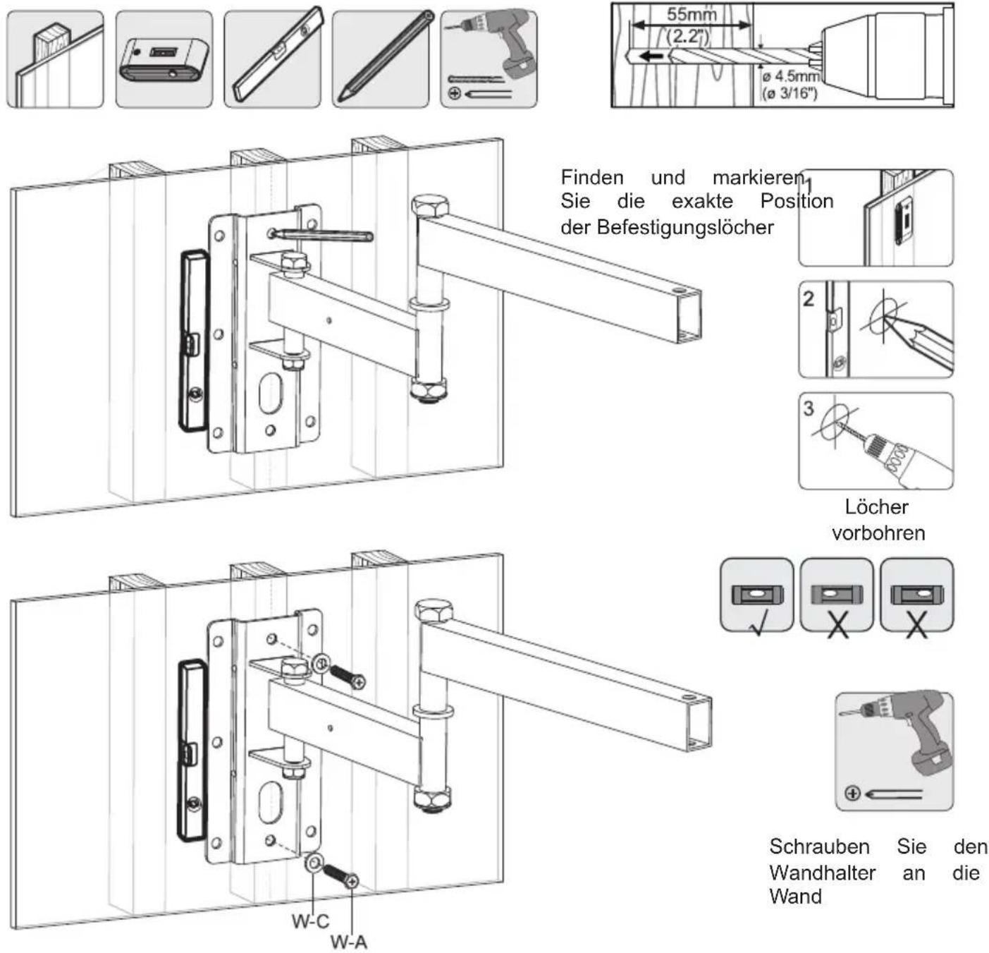 Schwaiger LWH050 011 - MONTAGE AN WAND MIT HOLZPFOSTEN: - 1