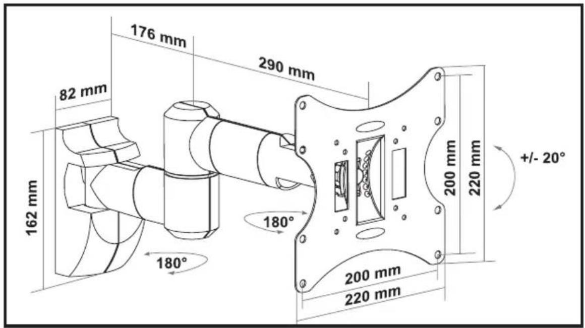 176 mm 290 mm 82 mm 162 mm 180° 180° 200 mm 220 mm +/- 20° 200 mm 220 mm