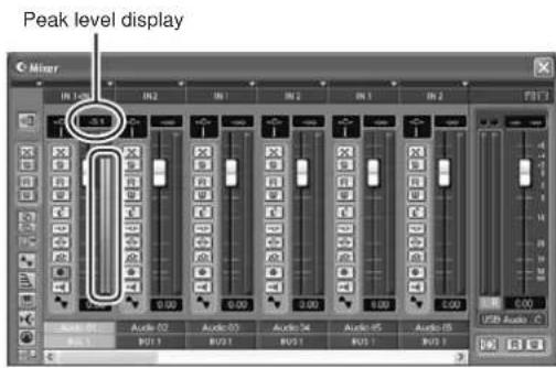 Peak level display C Mixer IN 1/200 IN 2 IN 1 IN 2 IN 1 IN 2 TST1 3.1 0.90 0.90 3.00 0.00 1.00 Audio 01 Audio 02 Audio 03 Audio 04 Audio 05 Audio 06 BU1 1 BU1 2 BU2 1 BU2 2 BU3 1 BU3 2 USB Audio C 13.7