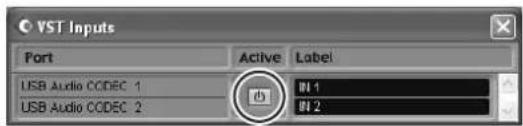 VST Inputs Port Active Label USB Audio CODEC 1 #1 USB Audio CODEC 2 #2