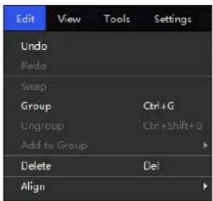 Edit View Tools Settings Undo Redo Swap Group Ctrl+G Ungroup Ctrl+Shift+G Add to Group Delete Del Align