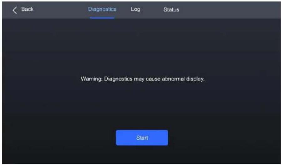 Back Diagnostics Log Status Warning: Diagnostics may cause abnormal display. Start