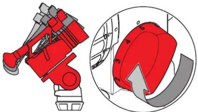 Illustration of a red robotic arm and a close-up of a mechanical component (no text or symbols)