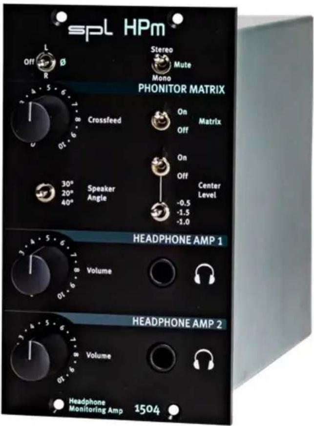 spl HPm Off R Ø Stereo Mute Mono PHONITOR MATRIX Crossfeed On Matrix Off On Off Center Level -0.5 -1.5 -1.0 30° 20° 40° Speaker Angle HEADPHONE AMP 1 Volume HEADPHONE AMP 2 Volume Headphone Monitoring Amp 1504