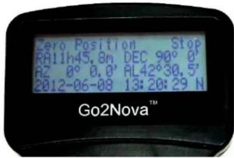 Zero Position Stop RA11h45.8m DEC 90° 0' AZ 0° 0.0' AL42°30.5' 2012-06-08 13:20:29 N Go2Nova™