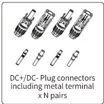 DC+/DC- Plug connectors including metal terminal x N pairs