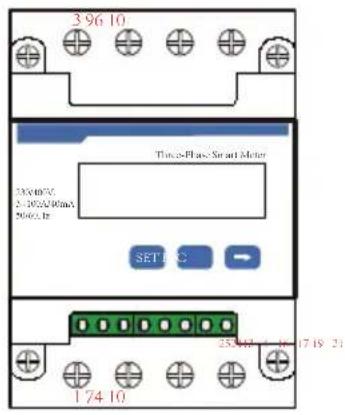 3 96 10 Three-Phase Smart Meter 330/40°C 2-102A/30mA 500A/10 SET 10 C 174 10 25 147 1 - 18 17 19 21