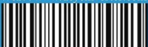 Black and white barcode image with vertical lines and a blue border at the top