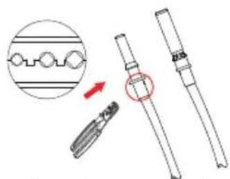 Technical diagram showing a mechanical assembly with a magnified inset highlighting a specific component.