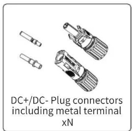 DC+/DC- Plug connectors including metal terminal xN