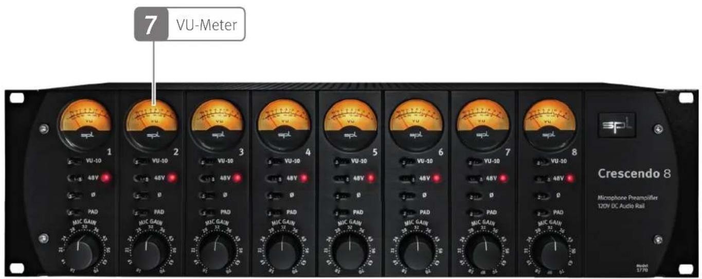7 VU-Meter Crescendo 8 Microphone Preamodifier 120V DC Audio Rail