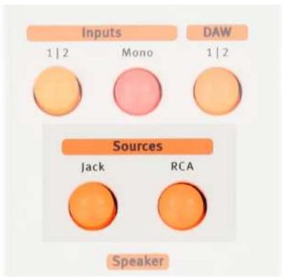 Inputs 1 | 2 Mono DAW 1 | 2 Sources Jack RCA Speaker