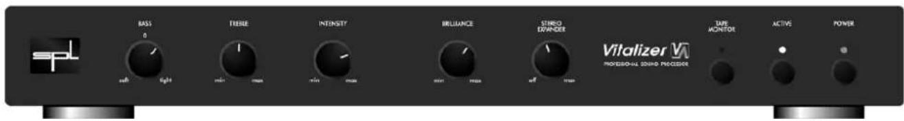 BASS 0 FRENE min max INTENSITY min max IRILLIANCE min max STUDIO EXVANDER Vitalizer V1 MOHOSIONAL SOUND PRECISER TAPE MONITOR ACTIVE POWER