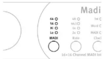 Madi 64 O 48 O Int C 56 O 44.1 O Word C Hi O 5x O MADI C Lo O 2x O MADI C MADI Rate Clock 16+16 Channel MADI Int