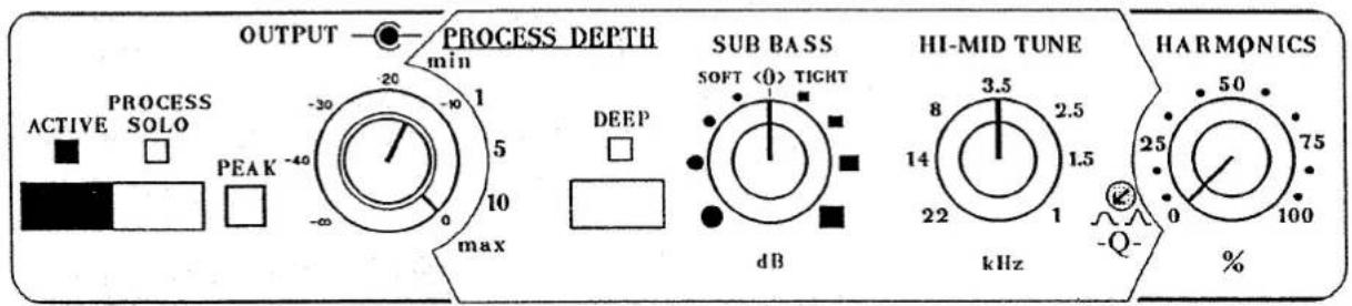 OUTPUT COMPRESS DEPTH min -20 1 -30 5 10 max DEEP SUB BASS SOFT <0> TIGHT dB HI-MID TUNE 8 3.5 2.5 kHz 22 1 1.5 25 0 75 HARMONICS - Q- %