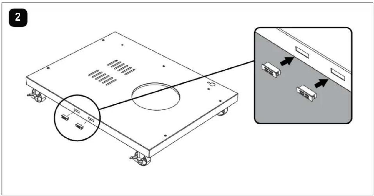Technical diagram showing a device casing with labeled components and an inset view of internal connectors, likely illustrating a mechanical or electronic assembly.