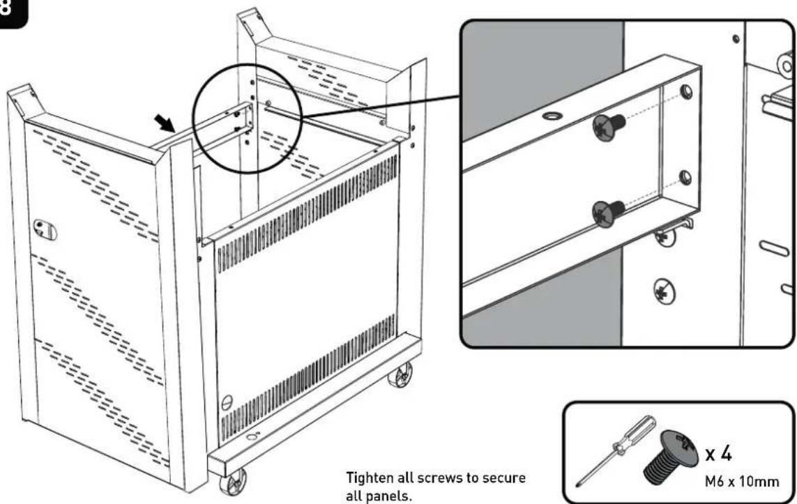 Tighten all screws to secure all panels. x 4 M6 x 10mm