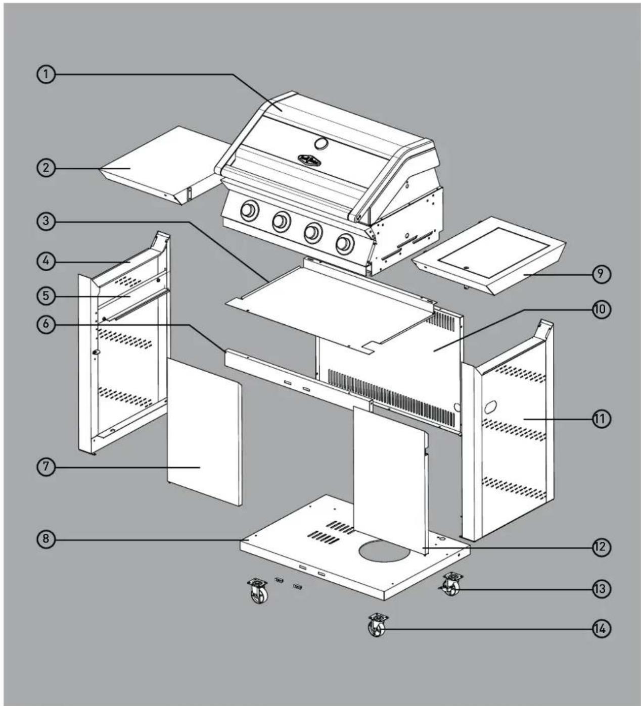 Exploded view diagram of a microwave oven with numbered components for identification
