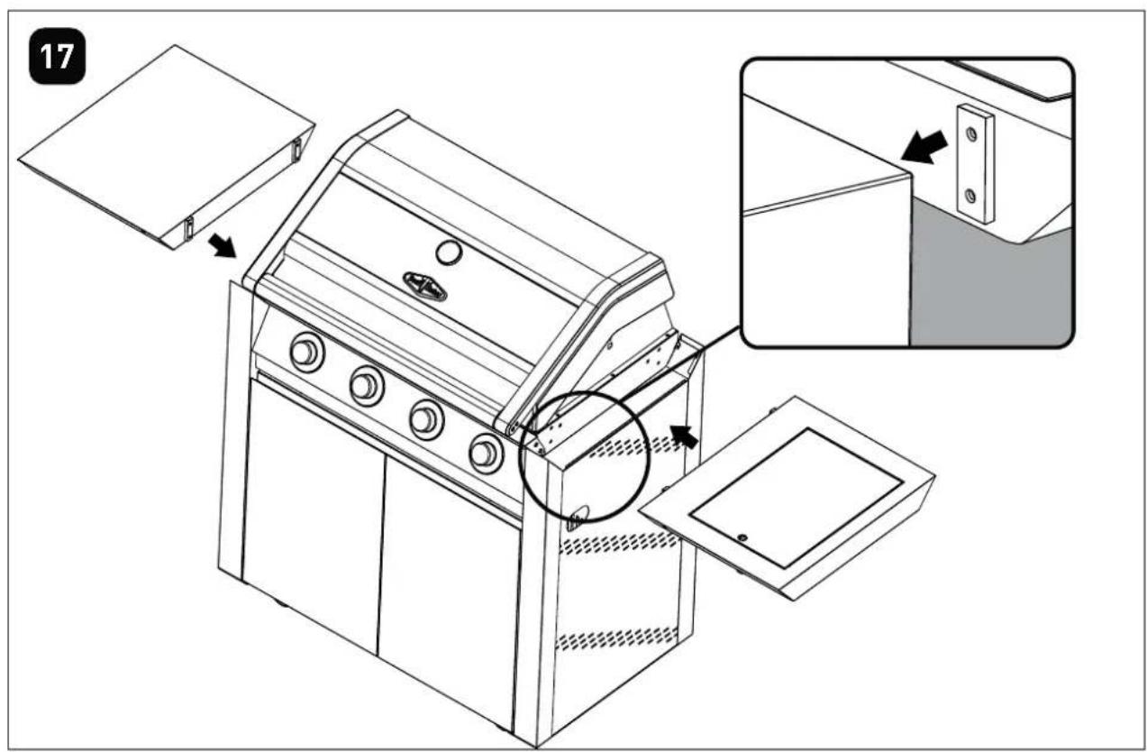 Technical diagram of a microwave oven with labeled components and an inset showing the close-up of the lid panel.