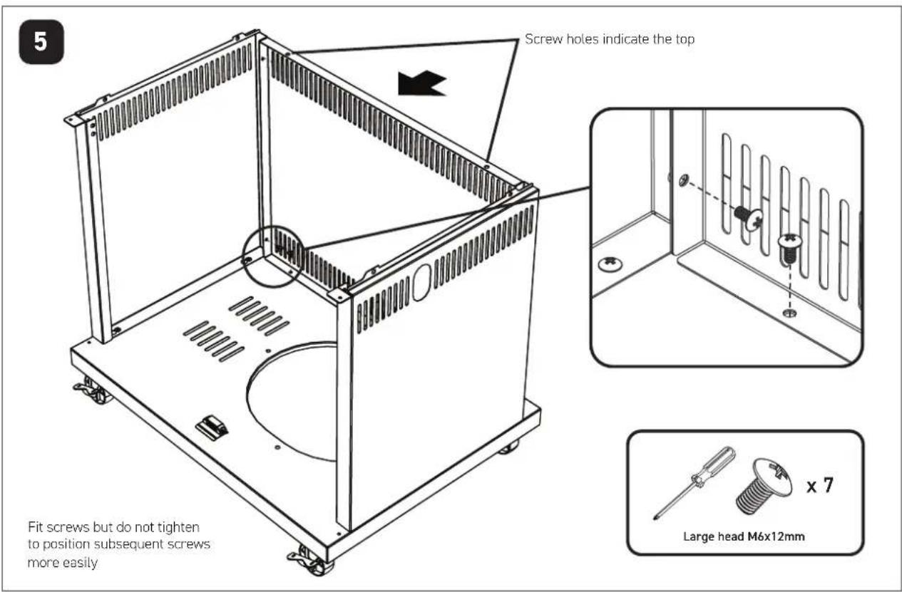5 Screw holes indicate the top Fit screws but do not tighten to position subsequent screws more easily Large head M6x12mm x 7