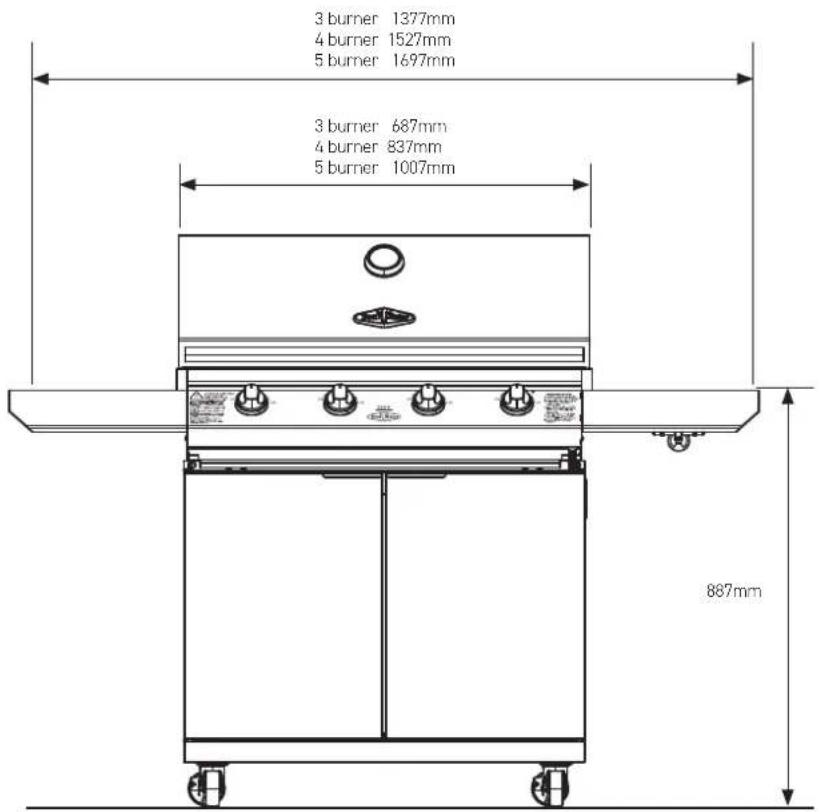 3 burner 1377mm 4 burner 1527mm 5 burner 1697mm 3 burner 687mm 4 burner 837mm 5 burner 1007mm 887mm