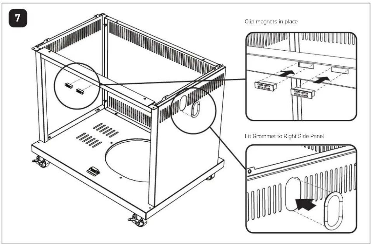 7 Clip magnets in place Fit Grommet to Right Side Panel
