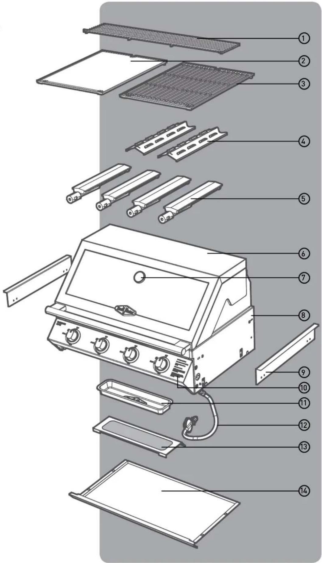 Exploded view diagram of a portable stove with numbered parts for identification
