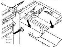 Technical diagram showing mechanical assembly with labeled components and directional arrows
