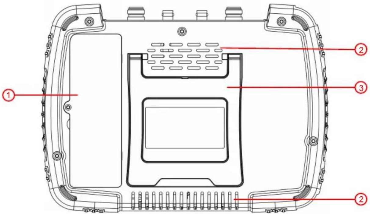 Technical diagram of a device casing with numbered annotations pointing to internal components.