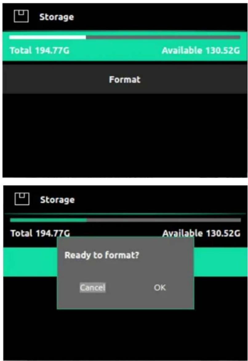 Storage Total 194.77G Available 130.52G Format Storage Total 194.77G Available 130.52G Ready to format? Cancel OK